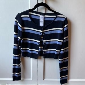 John Galt blue and white striped long sleeve cardigan sweater (button up) New